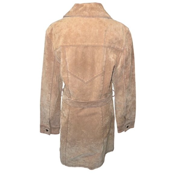 Vintage 90s y2k Wilsons Suede Leather Maxima Tan Blazer Button Down Midi Coat M - Picture 5 of 14